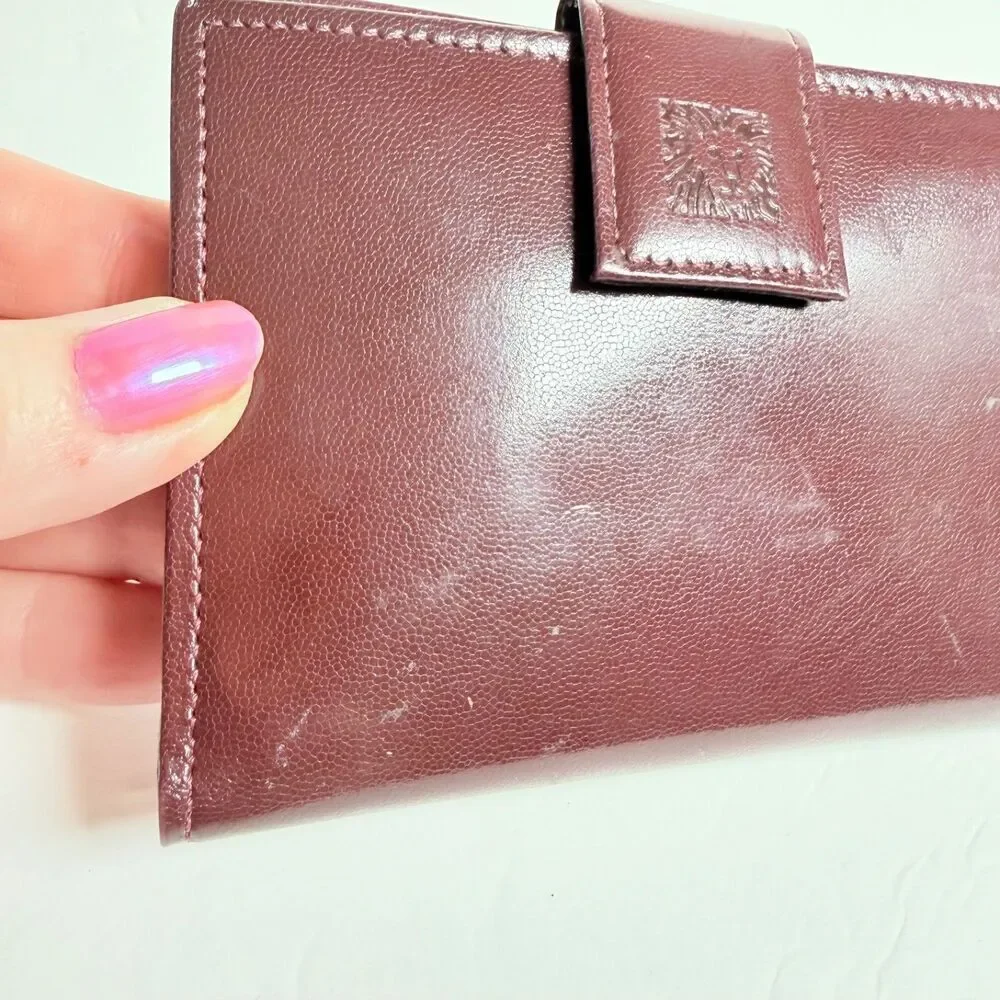Vintage Anne Klein St Thomas Brown Leather Wallet Kiss Lock Coin Bifold
